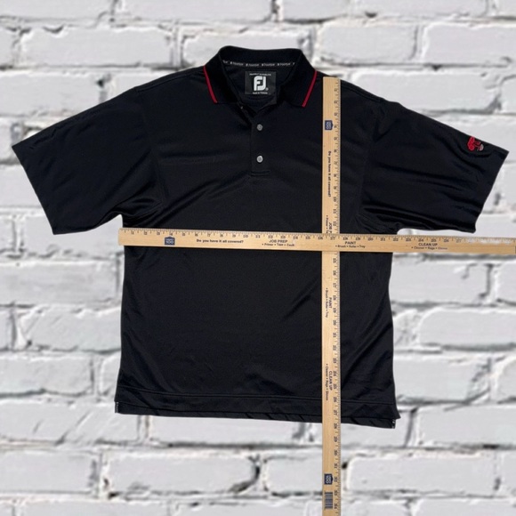 FootJoy Black Golf Polo Shirt Men’s Size- Medium - Red Collar Trim & Tree Logo - Picture 8 of 12